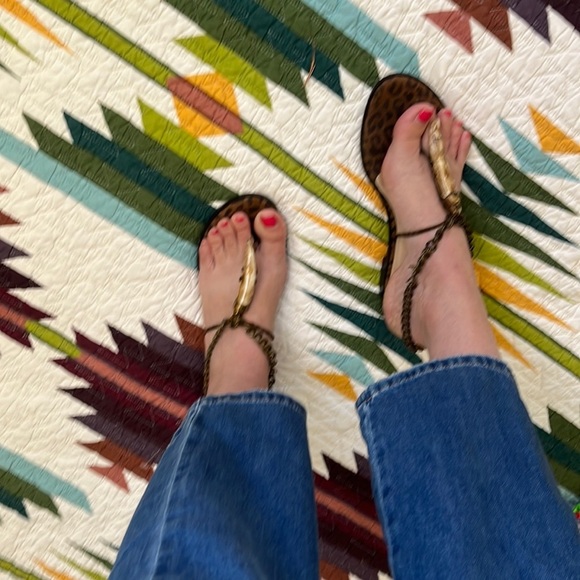 Jimmy Choo flat sandals, Leopard, bone and brass chain Size 37/ US 6.5 - Picture 10 of 16